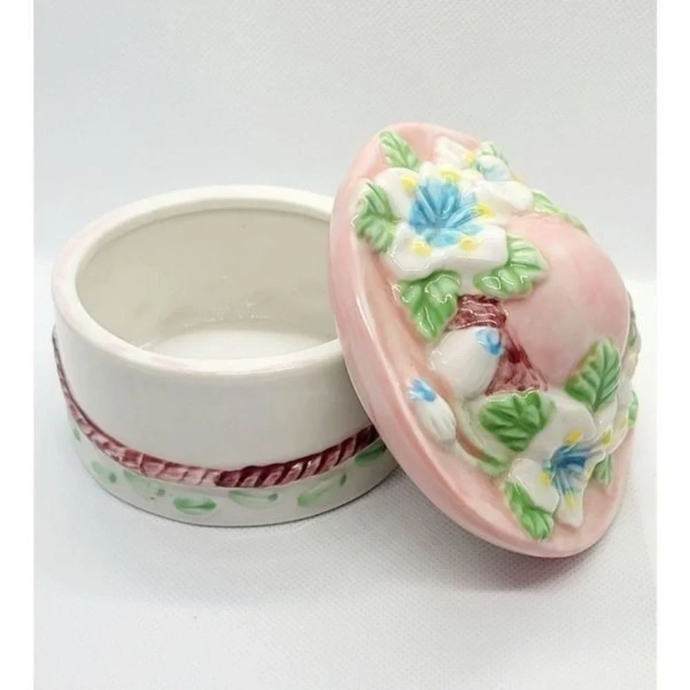 Floral Trinket Box W/ Vtg Hat Shaped Lid